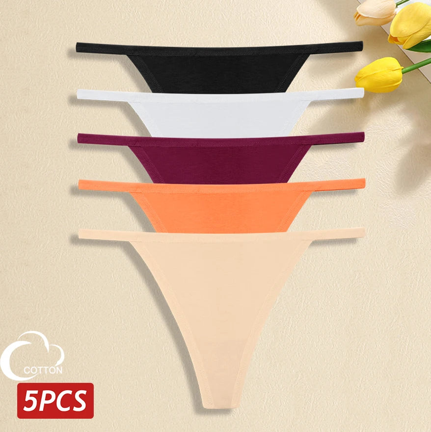5Pcs Women Cotton Panties Female Thin Belts Underwear Sexy Low Waist G-String Thongs Ladies Soild Panties Breathable Lingerie