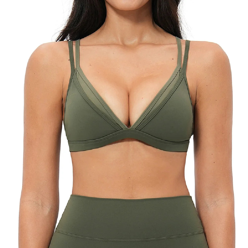 Women's V-Neck Yoga Bra Shockproof Fitness Sports Top Outdoor Casual Tight Female Running Workout Bra Sports Yoga Underwear