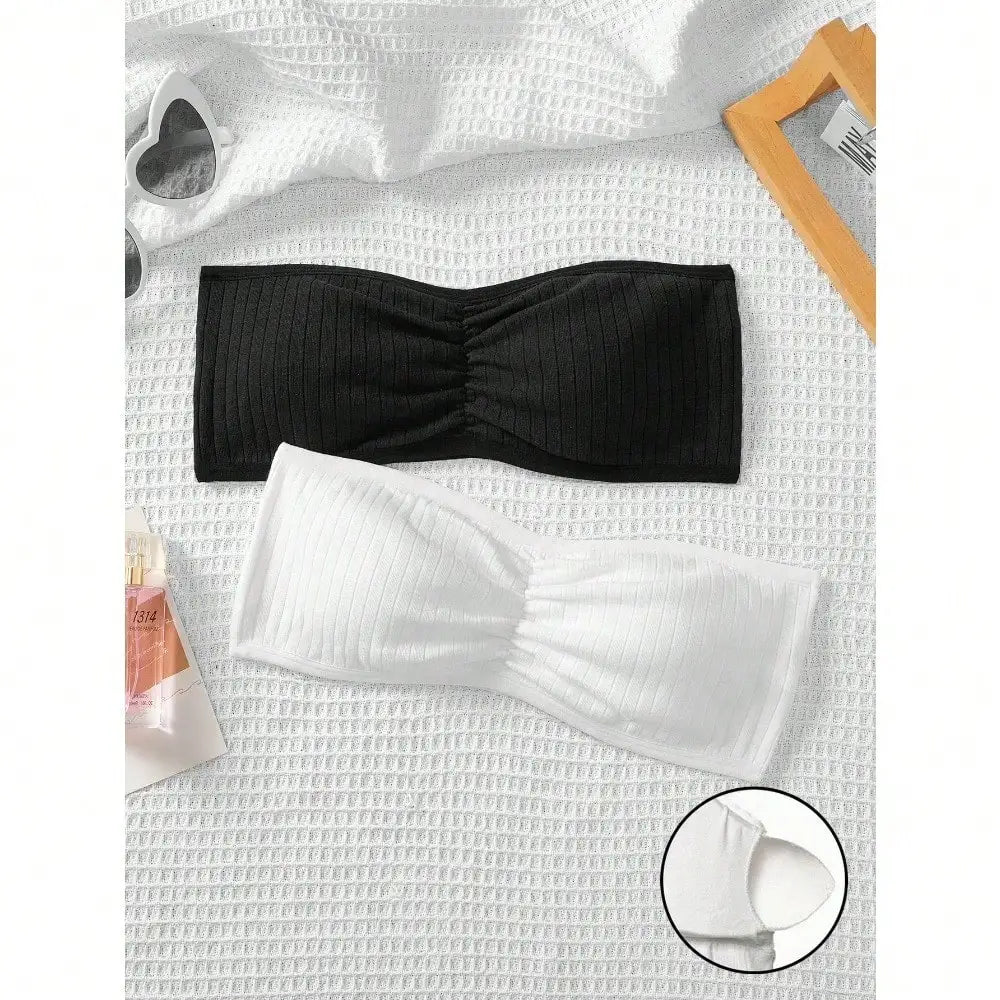 3pcs Tween Girls Casual Camisole Bralette Crop Top Layering Bras, Black, White, Light Floral Gray Strapless Tops