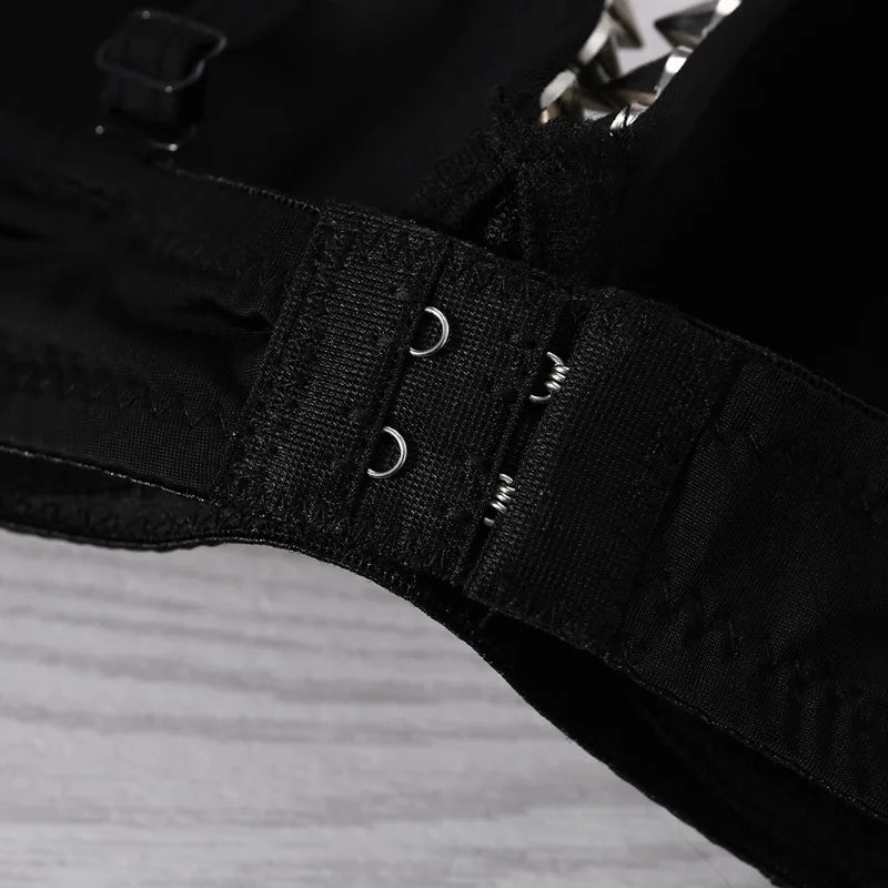 Silver Rivets Punk Rave Bralette Lingerie Gothic Bra Top Sexy Push Up Brassiere Nightclub Party Bar Fashion Hot Bras for Women