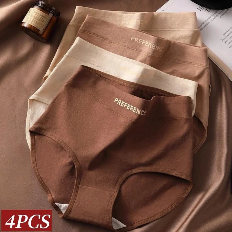 4Pcs/Set Women's Briefs Plus Size Panties High Waist Breathable Underwear Solid Color Cotton Lingerie Comfort M-XXL Panties