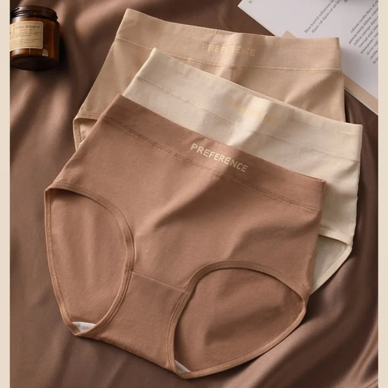 4Pcs/Set Women's Briefs Plus Size Panties High Waist Breathable Underwear Solid Color Cotton Lingerie Comfort M-XXL Panties