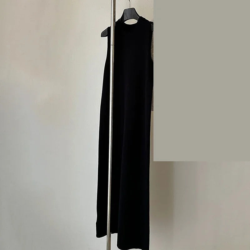 striped knitted sleeveless vest dress for women in summer, loose and slimming, high waist,  straight tube skirt, retro