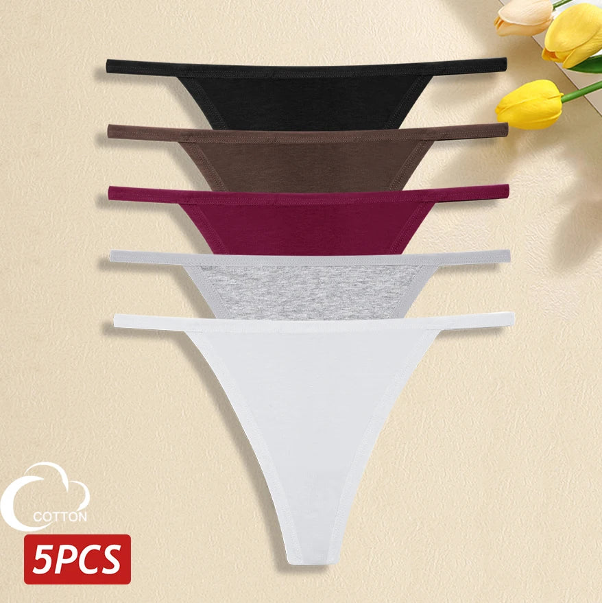5Pcs Women Cotton Panties Female Thin Belts Underwear Sexy Low Waist G-String Thongs Ladies Soild Panties Breathable Lingerie