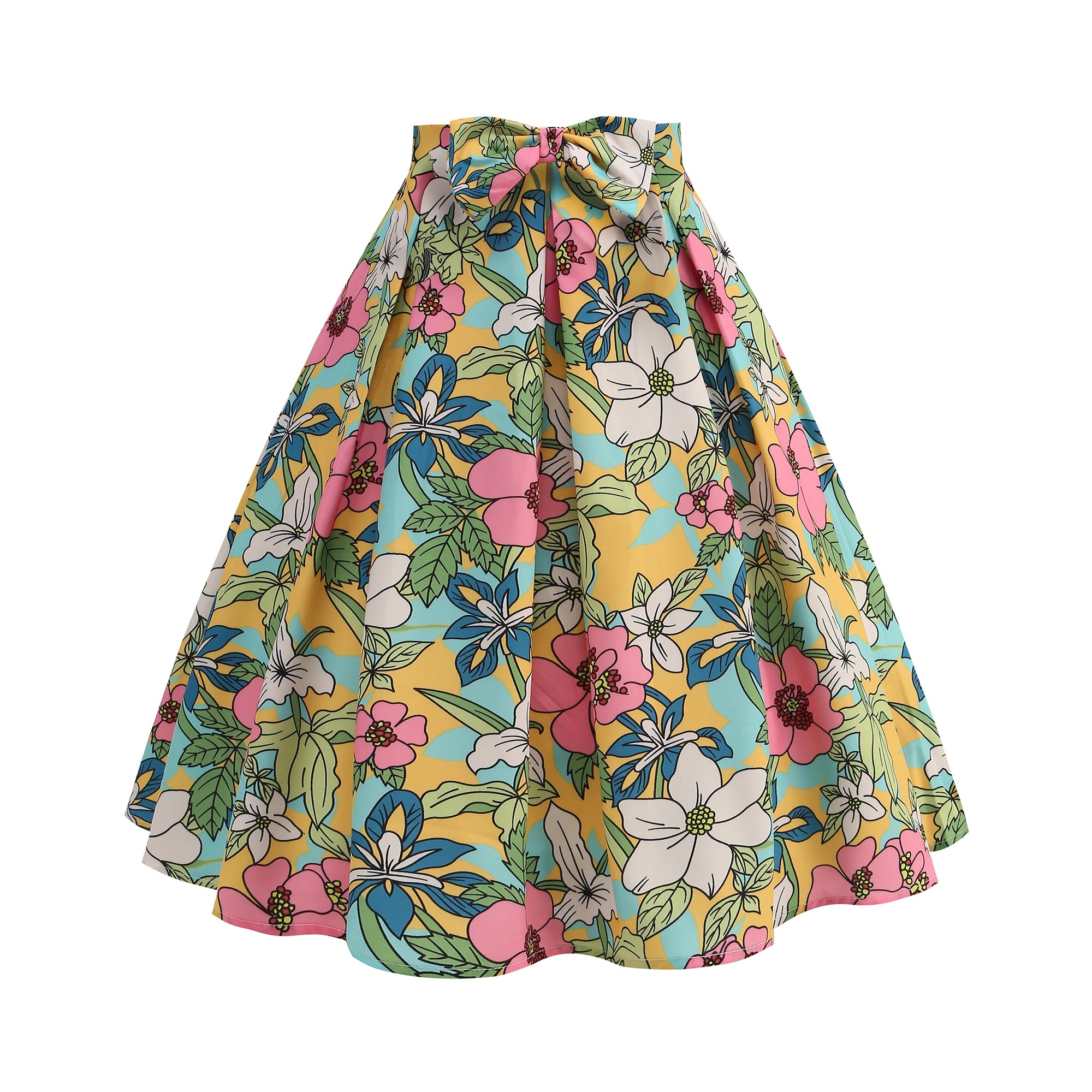 Floral Print Summer Skirt Women High Waist Swing 50s Vintage Retro Rockabilly Midi Pleated Skirts Faldas