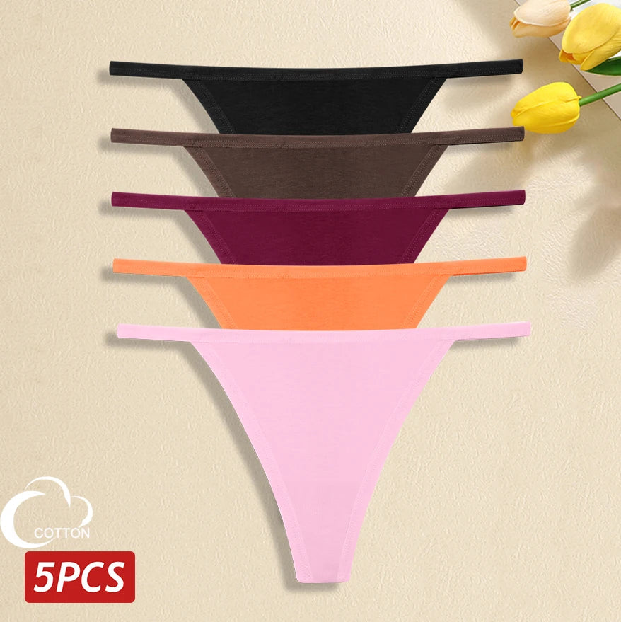 5Pcs Women Cotton Panties Female Thin Belts Underwear Sexy Low Waist G-String Thongs Ladies Soild Panties Breathable Lingerie