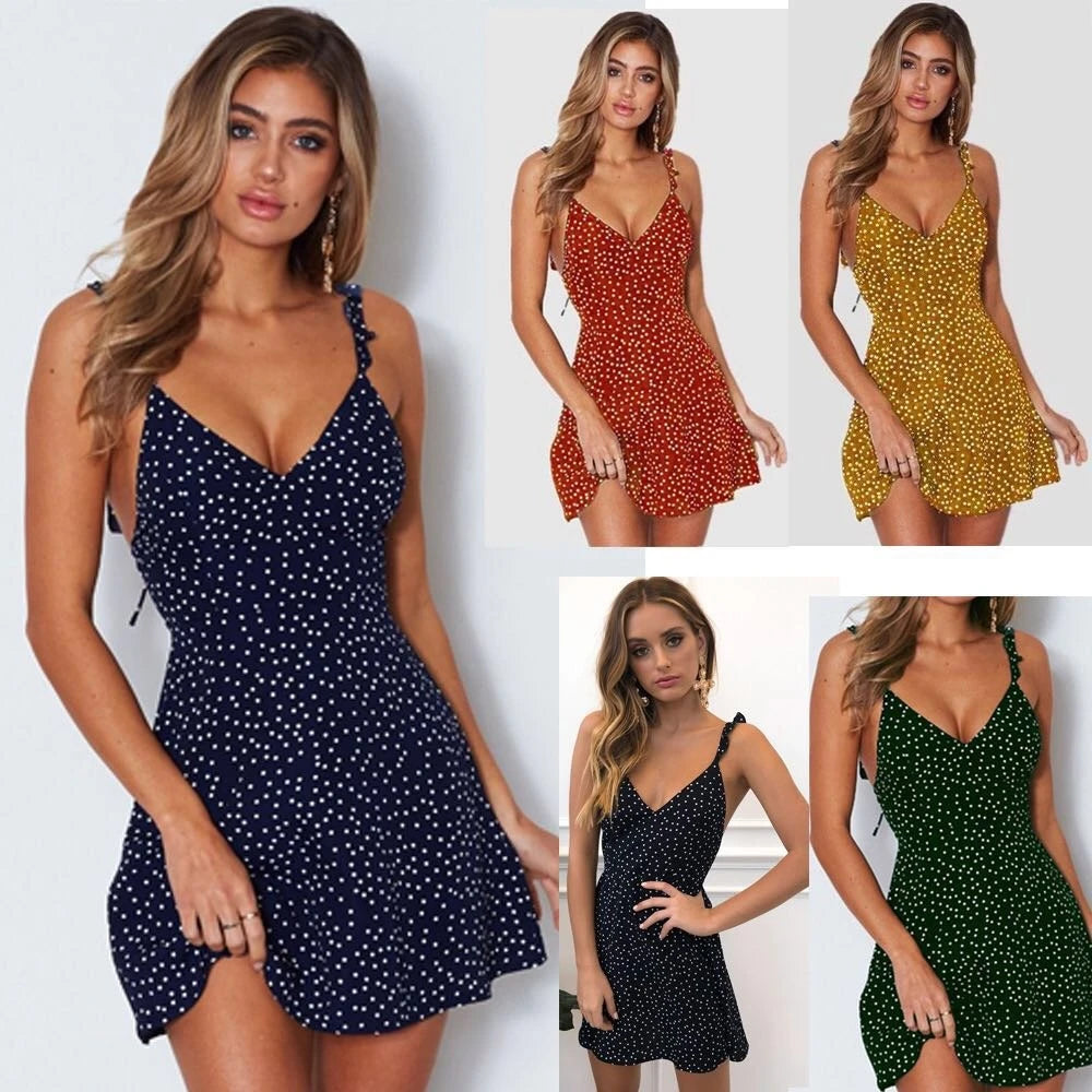 Women's stylish and personalized polka-dot dress with back tie detailing