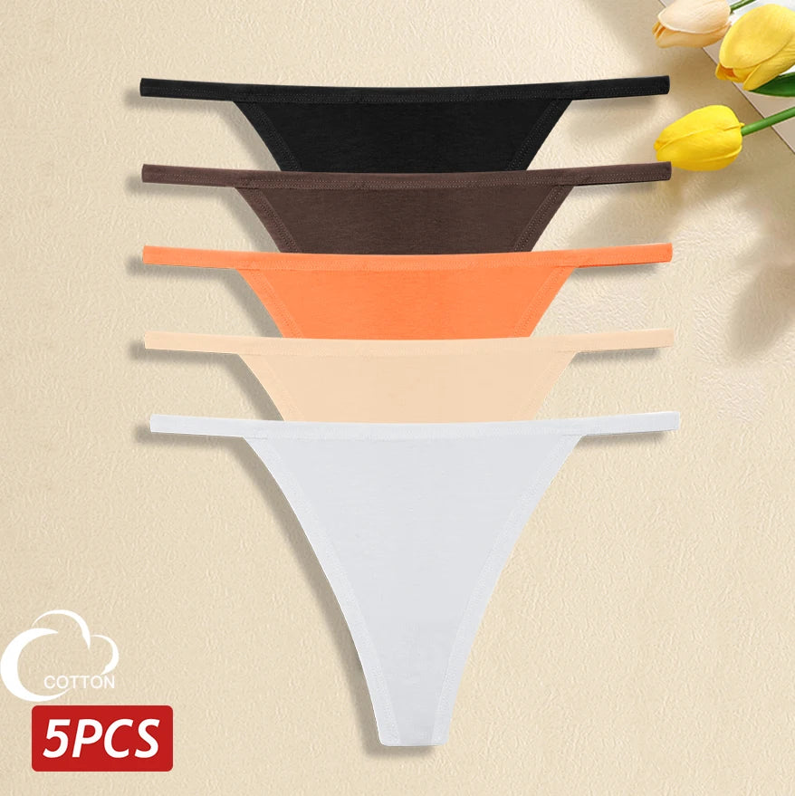5Pcs Women Cotton Panties Female Thin Belts Underwear Sexy Low Waist G-String Thongs Ladies Soild Panties Breathable Lingerie
