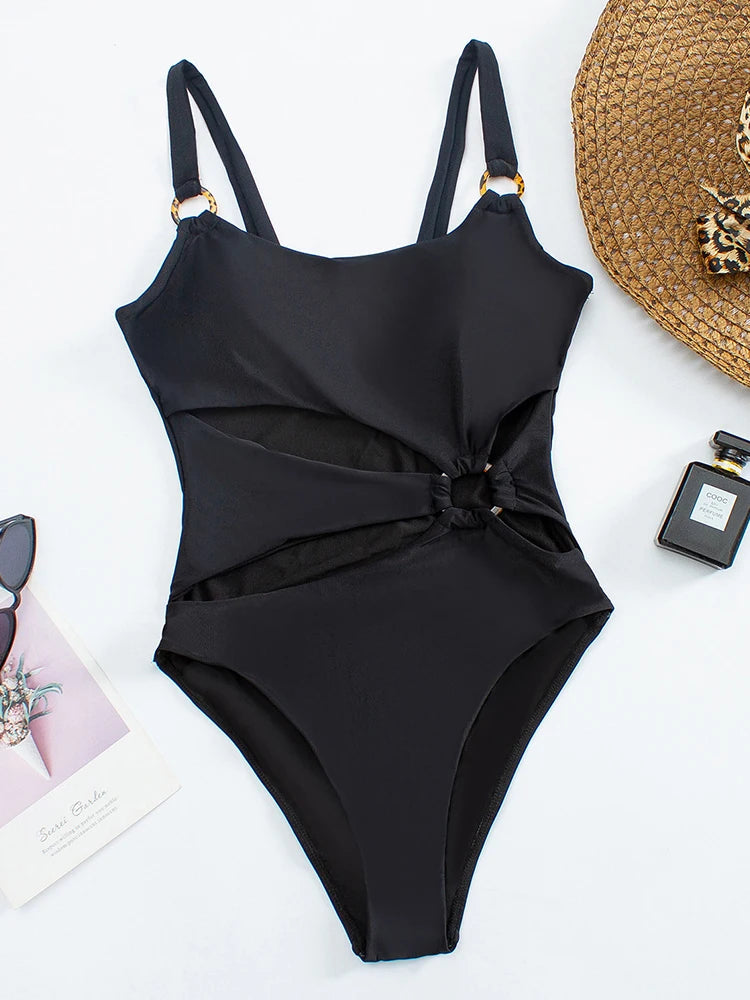 2026 Sexy Solid One Piece Swimsuit Female Hollow Out Swimwear Women Push Up Monokini Bathing Suit Beachwear Swimming Suit Bather
