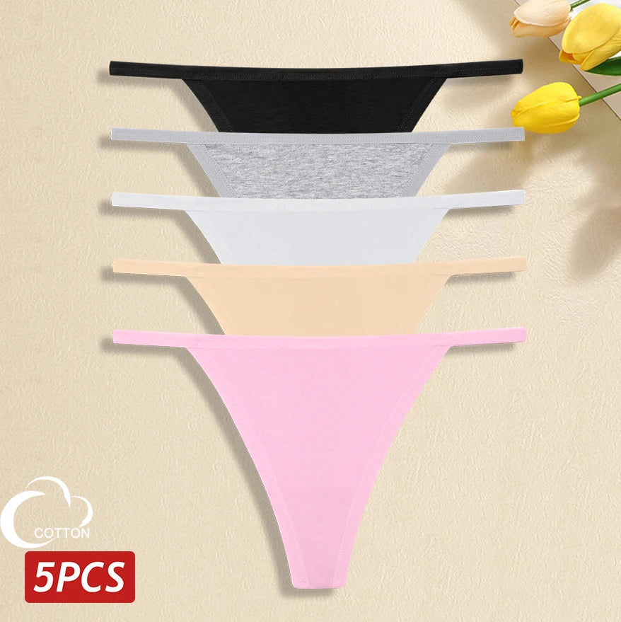 5Pcs Women Cotton Panties Female Thin Belts Underwear Sexy Low Waist G-String Thongs Ladies Soild Panties Breathable Lingerie