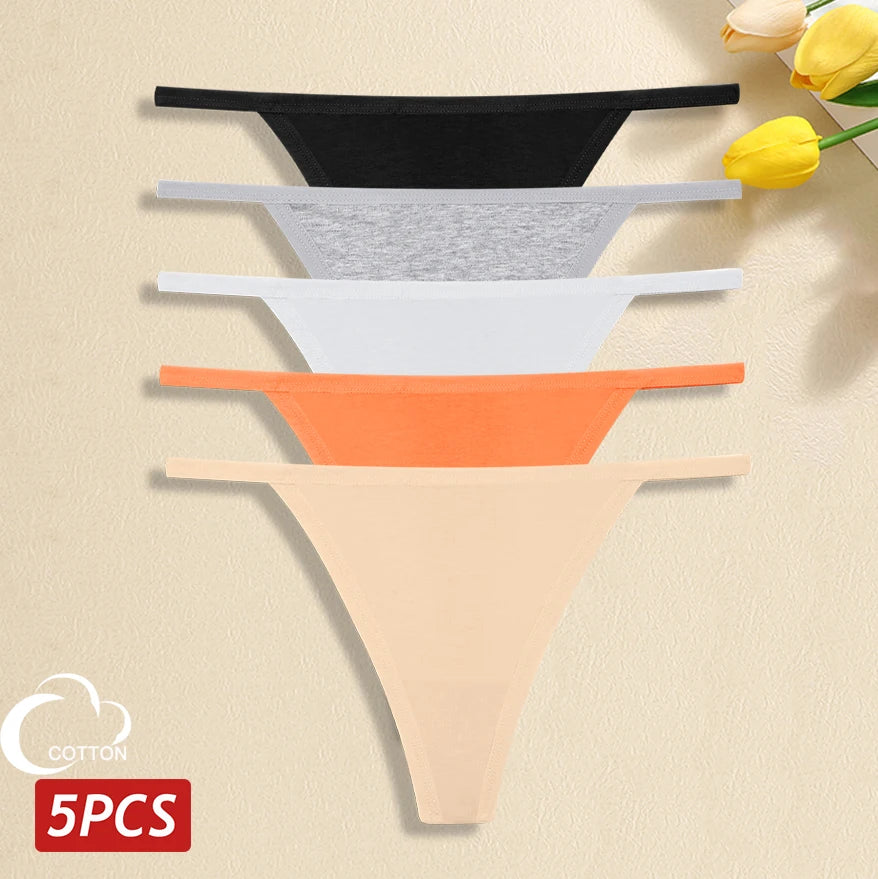 5Pcs Women Cotton Panties Female Thin Belts Underwear Sexy Low Waist G-String Thongs Ladies Soild Panties Breathable Lingerie