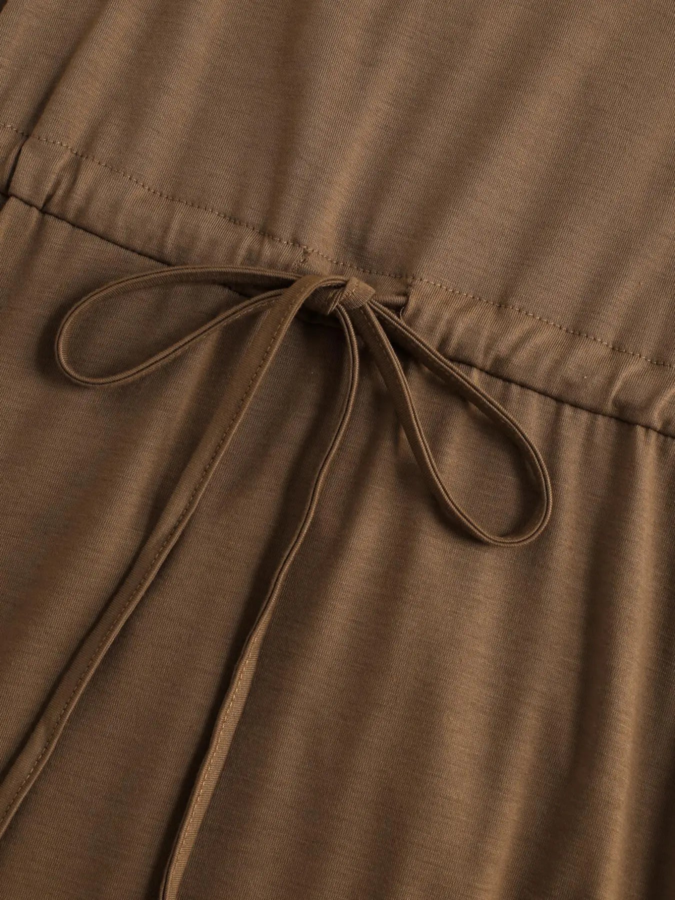 Ladies' fashion casual round neck short sleeve dress solid color simple drawstring dress