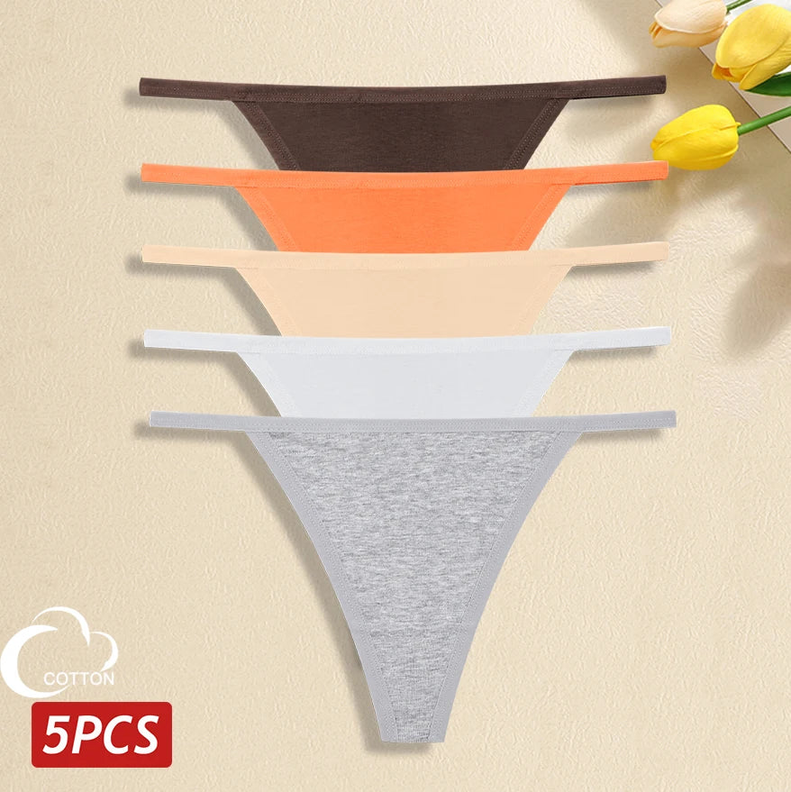 5Pcs Women Cotton Panties Female Thin Belts Underwear Sexy Low Waist G-String Thongs Ladies Soild Panties Breathable Lingerie