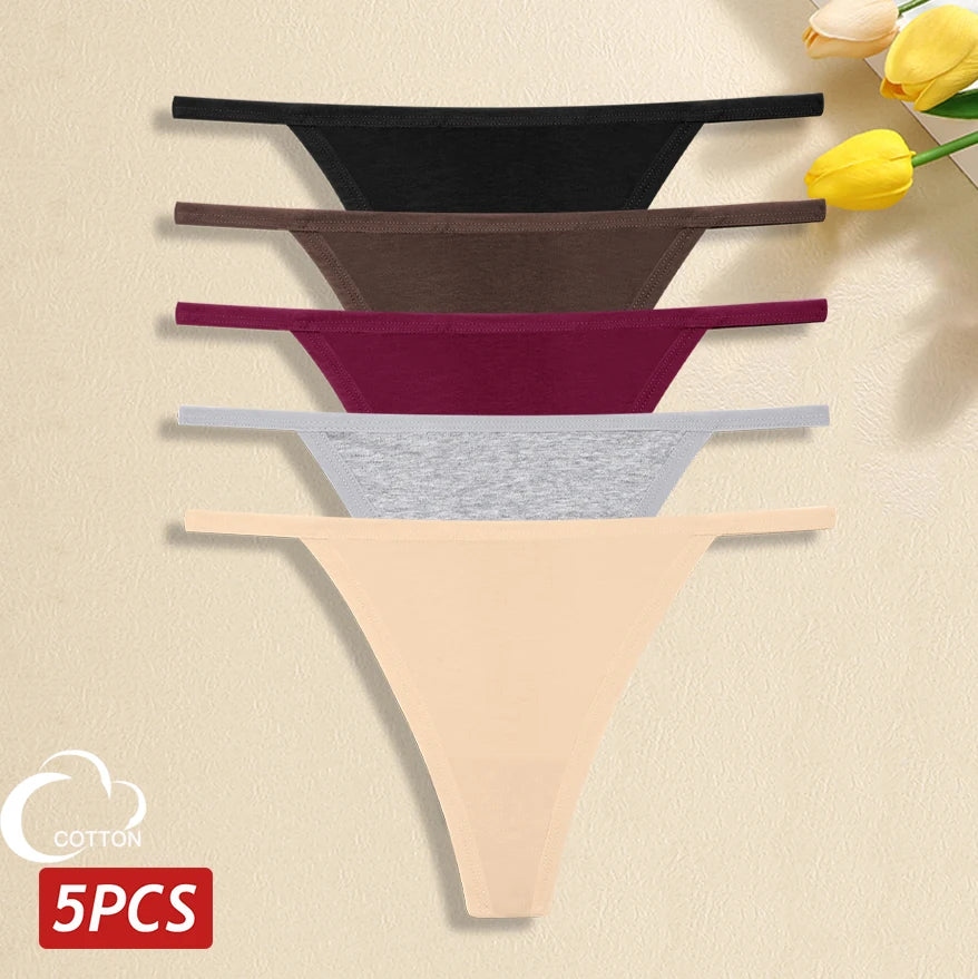 5Pcs Women Cotton Panties Female Thin Belts Underwear Sexy Low Waist G-String Thongs Ladies Soild Panties Breathable Lingerie
