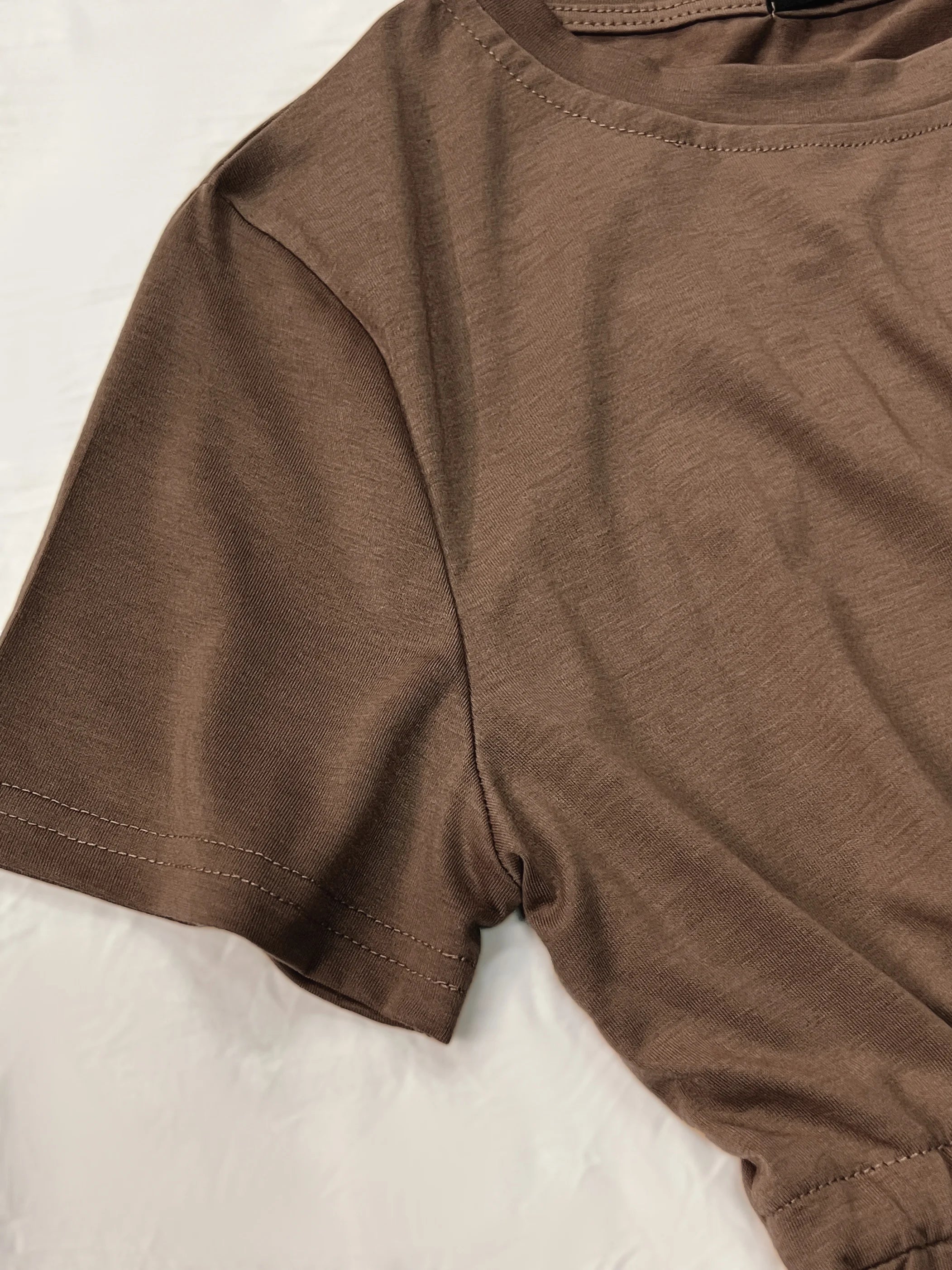 Ladies' fashion casual round neck short sleeve dress solid color simple drawstring dress