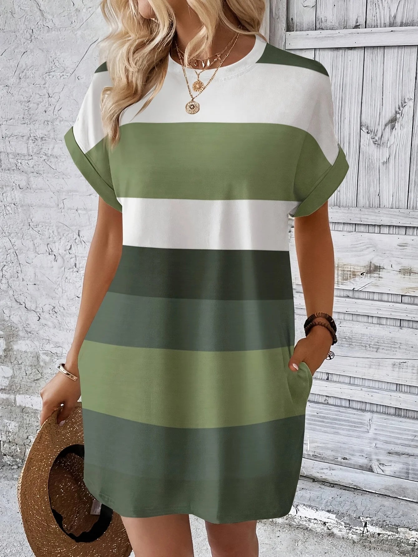 Plus Size Striped Women's T-Shirt Dress Casual Loose Short Sleeve Summer Dress with Pockets