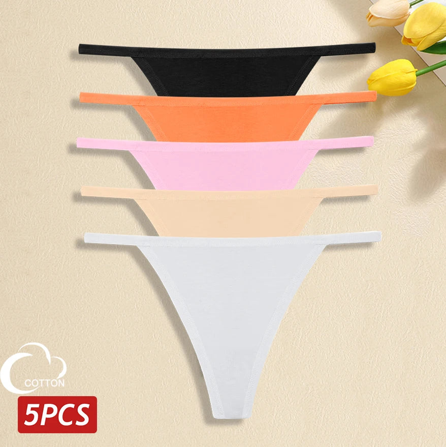 5Pcs Women Cotton Panties Female Thin Belts Underwear Sexy Low Waist G-String Thongs Ladies Soild Panties Breathable Lingerie
